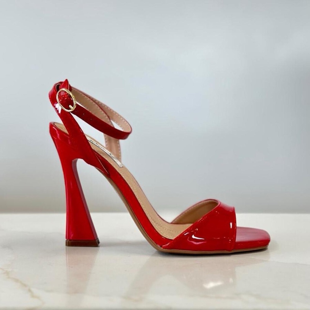 Red Patent Leather Ankle Strap Cube Heel Dress Sandals size 10